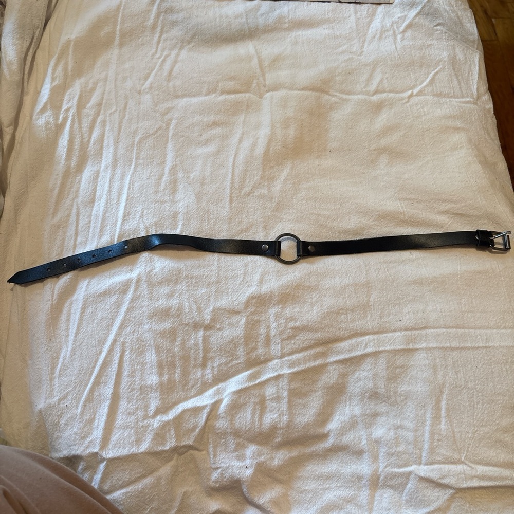 Black Leather Choker with Center Ring